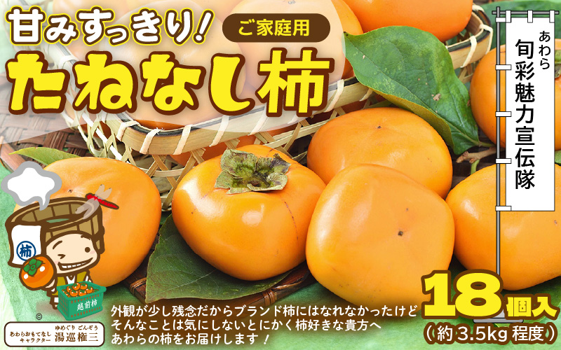 【先行予約】【訳あり】【2026年10月下旬～11月中旬に発送】甘みすっきり！あわらのたねなし柿 約3.5kg（18個入）（ご家庭用） ／ 果物 フルーツ かき 種なし  産地直送 期間限定 ※2026年10月下旬～11月中旬に発送予定 [aw031-a006_10]