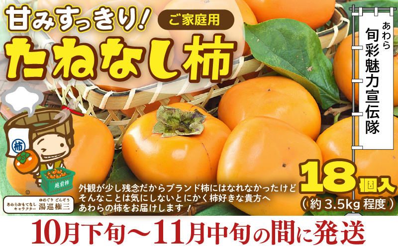 【先行予約】【訳あり】【2026年10月下旬～11月中旬に発送】甘みすっきり！あわらのたねなし柿 約3.5kg（18個入）（ご家庭用） ／ 果物 フルーツ かき 種なし  産地直送 期間限定 ※2026年10月下旬～11月中旬に発送予定 [aw031-a006_10]