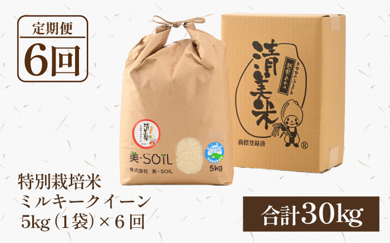 【先行予約】【令和8年産 新米】定期便《6ヶ月連続お届け》5kg×6回（計30kg） 特別栽培米 ミルキークイーン 精米 低農薬 《食味値85点以上！こだわり精米》 / 福井県 あわら市 北陸 米 お米 人気 白米 精米 ※2026年9月中旬より順次発送 [aw032-j005]