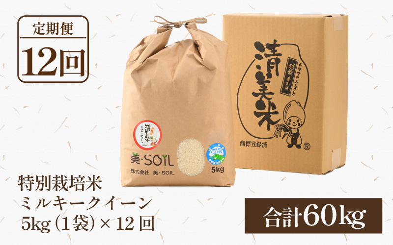 【先行予約】【令和8年産 新米】定期便《12ヶ月連続お届け》5kg×12回 60kg 特別栽培米 ミルキークイーン 精米 低農薬 《食味値85点以上！こだわり精米》 / 福井県 あわら市 北陸 米 お米 人気 白米 精米 ※2026年9月下旬より順次発送 [aw032-o005]
