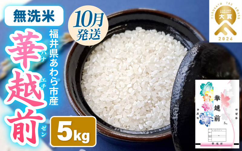 【先行予約】【令和8年産】 【10月上旬以降発送】華越前  無洗米 5kg / 米 5キロ ハナエチゼン はなえちぜん 北陸 福井県産 あわら市 ブランド米 白米 お米 コメ こめ kome ※2026年10月上旬以降順次発送 [aw056-a028_10]