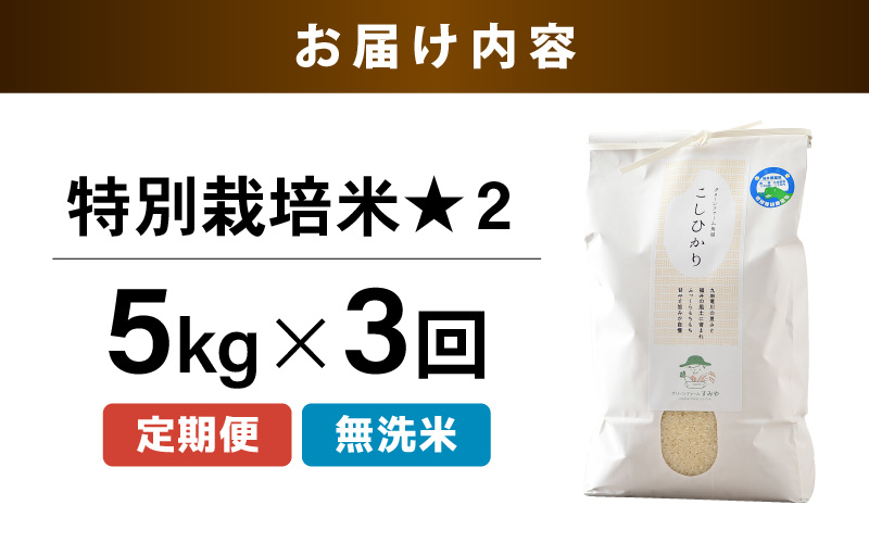 【先行予約】【令和8年産】《定期便3回》特別栽培米 コシヒカリ 5kg × 3回 （計15kg） 無洗米 低農薬 / 北陸 福井県産 あわら市 ブランド米 白米 お米 コメ 特栽米 ※2026年10月上旬以降順次発送予定 [aw056-c001]