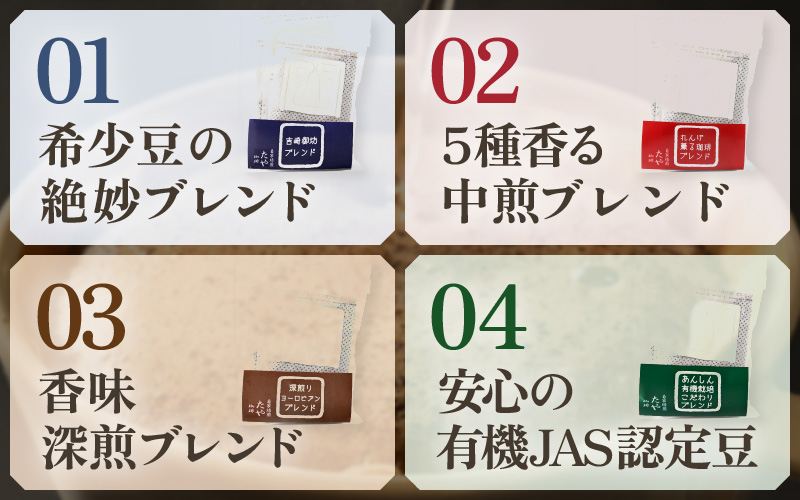 【お試し】贅沢セット！直火焙煎珈琲豆4種類ドリップ25袋（1袋たっぷり12g） [aw057-a021]