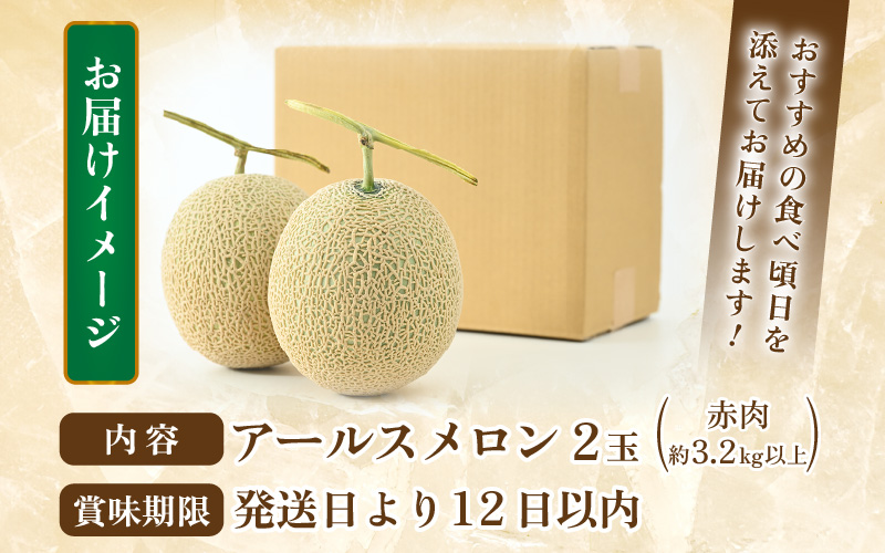 【先行予約】【赤肉】アールスメロン 2玉（約3.2kg以上）赤肉品種 高級メロン！ ／ マスクメロン 大玉 果物 フルーツ 夏 ギフト 農家直送 ※2027年6月下旬以降順次発送 [aw065-a014]
