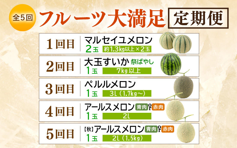 【先行予約】《定期便全5回》フルーツ大満足定期便 ／ すいか マスクメロン 高級メロン 大玉 果物 フルーツ 夏 ギフト 農家直送 ※2027年6月上旬以降発送  [aw065-d001]