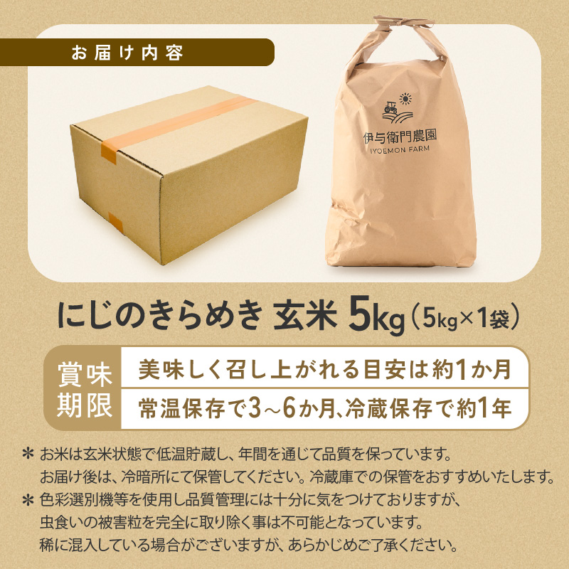 【先行予約】【令和8年産】 にじのきらめき 玄米 5kg／ 鮮度抜群 5キロ 福井県あわら産 玄米 お米 ※2026年9月下旬より順次発送 [aw071-a013]