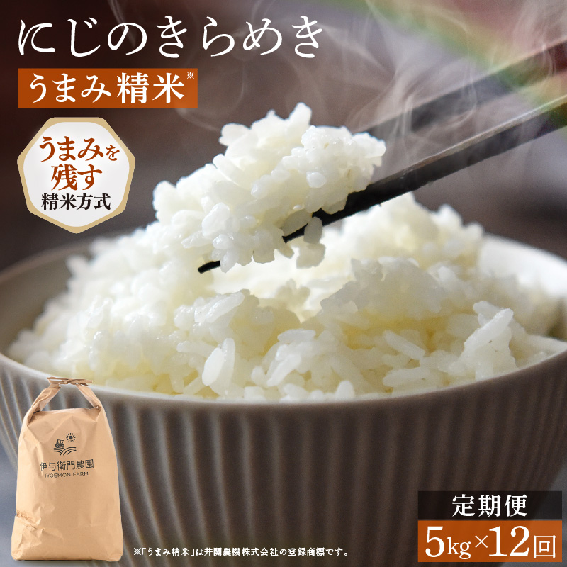 [先行予約][令和8年産] 定期便 ≪12ヶ月連続お届け≫ にじのきらめき うまみ精米 5kg×12回/ 鮮度抜群 60キロ 福井県あわら産 玄米 お米 ※2026年10月上旬より順次発送 [aw071-k005]