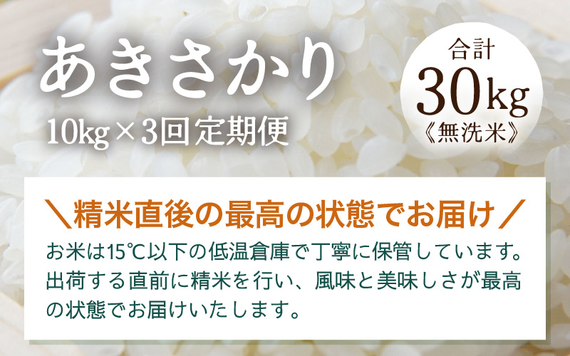 定期便 ≪3ヶ月連続お届け≫ 令和7年産 あきさかり 無洗米 10kg×3回（計30kg） ／ 米 10キロ 福井県産 ブランド米 あきさかり ご飯 白米 新鮮 高品質米 [aw121-d003]