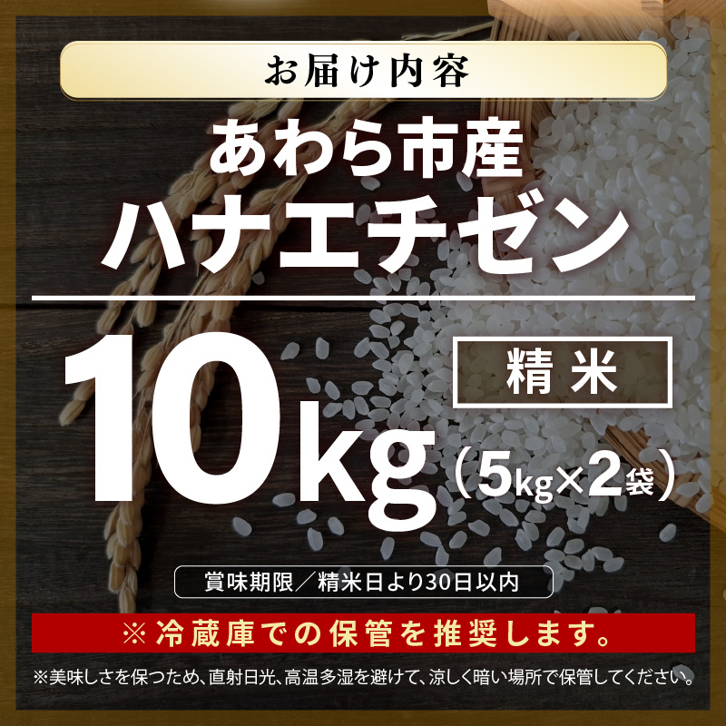 【先行予約】【令和8年産】ハナエチゼン 精米 10kg（農事組合法人イーノなかのはま100） / 北陸 福井県産 あわら市 ブランド米 白米 お米 コメ ※2026年10月より順次発送予定 [aw139-a002]