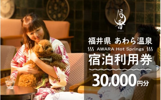 あわら温泉 宿泊利用券 30,000円分 ／ 宿泊券 旅館 ホテル チケット 観光 旅行 愛犬 ペット可 福井県 あわら市 カニ 蟹 観光地 旅行券 国内旅行 旅行券 宿泊券 ゴルフ 国内 [aw013-j010]