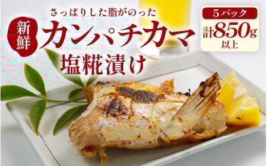 カンパチカマ塩糀漬け（5パック） ／ カンパチ 塩糀漬け ビール お父さん おつまみ 朝食 弁当 魚介類 海の幸 お取り寄せ 人気 福井県 あわら市 日本海 魚 かんぱち [aw002-a009]