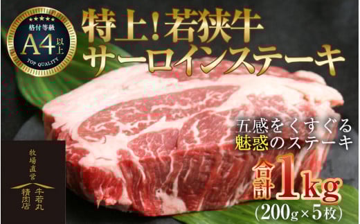 特上！若狭牛サーロインステーキ 200g ×5枚 ／ ステーキ ステーキ肉 A4 A5 1000g 1kg サーロイン サーロインステーキ 国産 若狭牛 牛肉 [aw009-g001]