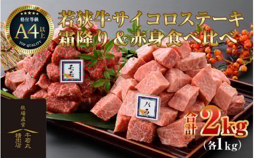 若狭牛 サイコロステーキ 食べ比べ 霜降り・赤身 各1kg 合計2kg（約7～8人前）《発送直前にカットで新鮮！》 [aw009-j001]