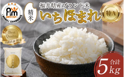 【令和7年産】いちほまれ 精米 5kg×1袋《お米マイスター厳選！発送直前に精米！》 ／ 福井県産 ブランド米 ご飯 白米 新鮮 [aw064-a022]