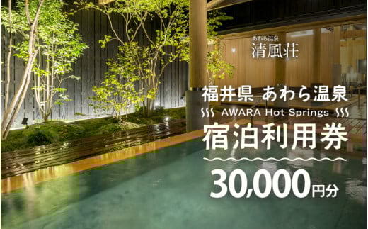 あわら温泉 宿泊利用券 30,000円分 ／ 宿泊券 旅館 チケット 観光 旅行 源泉 大浴場 露天風呂 福井県 あわら市 カニ 蟹 観光地 旅行券 国内旅行 旅行券 宿泊券 ゴルフ 国内 [aw013-j011]