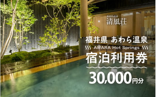 あわら温泉 宿泊利用券 30,000円分 ／ 宿泊券 旅館 チケット 観光 旅行 源泉 大浴場 露天風呂 福井県 あわら市 カニ 蟹 観光地 旅行券 国内旅行 旅行券 宿泊券 ゴルフ 国内 [aw013-j011]