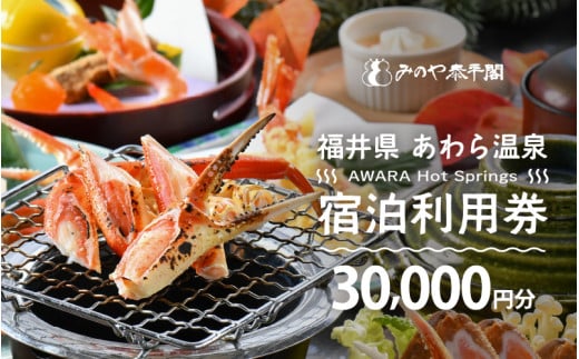 あわら温泉 宿泊利用券 30,000円分 ／ 宿泊券 旅館 チケット 観光 旅行 源泉 大浴場 露天風呂 福井県 あわら市 カニ 蟹 観光地 旅行券 国内旅行 旅行券 宿泊券 ゴルフ 国内 [aw013-j007]