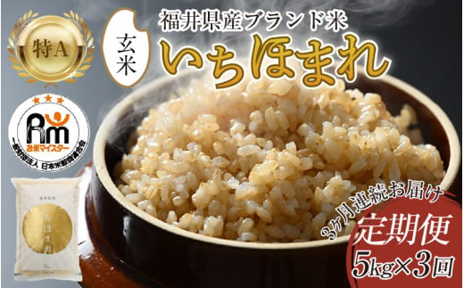 【令和7年産】定期便3回 いちほまれ 玄米 5kg×3回（計15kg）《新鮮な高品質米をお届け！》／ 福井県産 ブランド米 ご飯 [aw064-c007]
