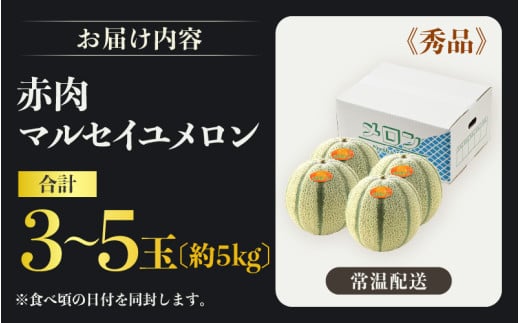 【先行予約】佐藤農園のマルセイユメロン 約5kg 秀品（3～5玉入）深みのある甘さ とろける濃厚な赤肉！農家直送 有機肥料 低農薬 ※2027年5月下旬～6月末の間に順次発送予定 [aw069-a012]