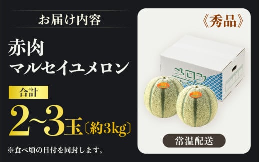 【先行予約】佐藤農園のマルセイユメロン 約3kg前後《秀品》(2～3玉入）深みのある甘さ とろける濃厚な赤肉！農家直送 有機肥料 低農薬 ※2026年6月上旬より順次発送予定 [aw069-a002]