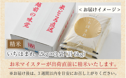 【令和7年産】いちほまれ 精米 2kg×3袋（計6kg）《お米マイスター厳選！発送直前に精米！》／ 福井県産 ブランド米 ご飯 白米 新鮮 [aw064-b011]