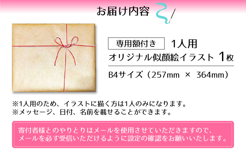似顔絵 イラスト 1人用 B4サイズ(257mm×364mm)専用額縁付