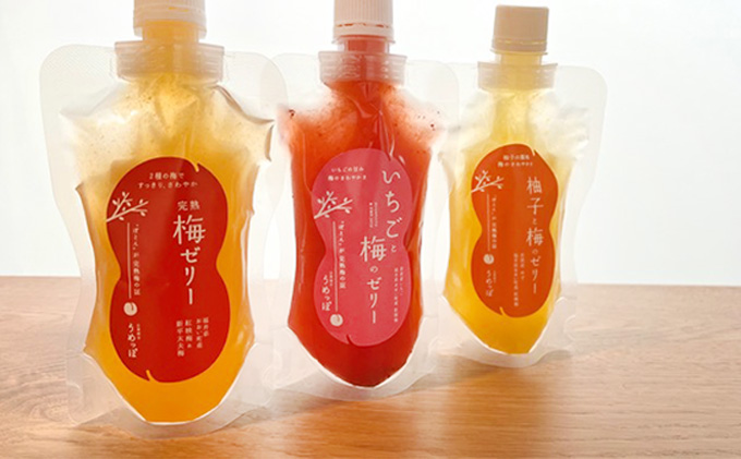 うめっぽのゼリー3種セット9本入り　福井県おおい町産梅使用 お菓子 生菓子 スイーツ ひんやりスイーツ 涼 梅ゼリー 柚子 いちご ミックスゼリー 完熟梅ゼリー 食べ比べ 