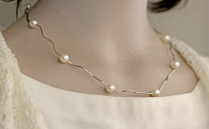 若狭パール 艶々あこや真珠エレガントパイプネックレス白 A アクセサリー 