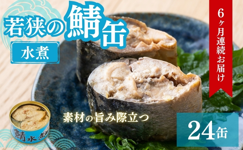 【6ヶ月連続お届け】若狭の鯖缶24缶セット（水煮） 加工食品 魚の加工品 鯖の缶詰 水煮缶 鯖の水煮 鯖の水煮缶 つまみ 調理 食材 魚の缶詰 お魚 食品 ストック 塩味 ノルウェー産 ノルウェー産鯖 DHA 便利 手軽 酒のあて