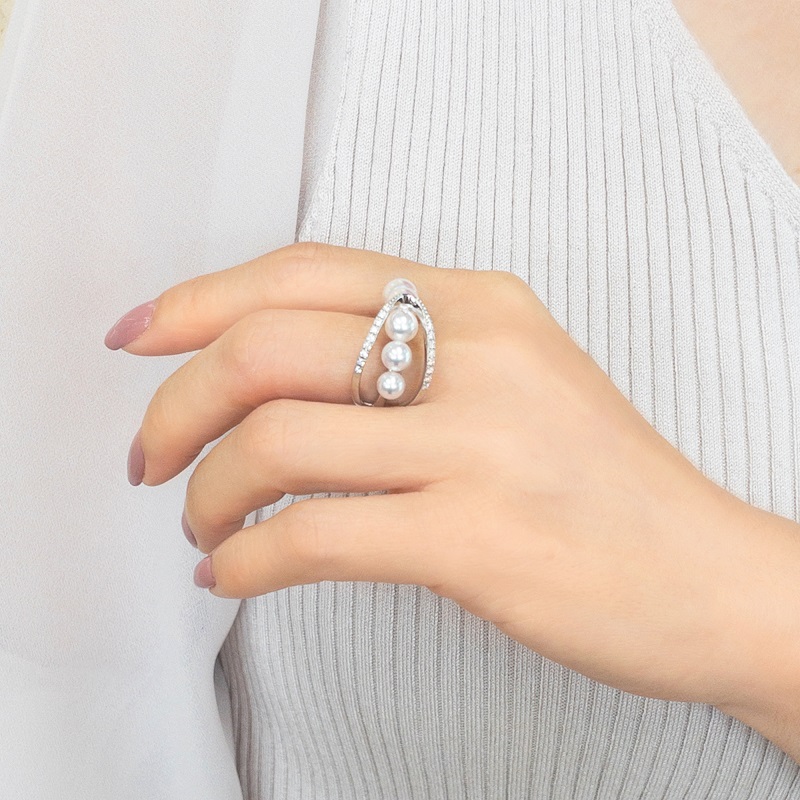 K18WG　アコヤ真珠　ダイヤモンド　リング　N59　K04048-H