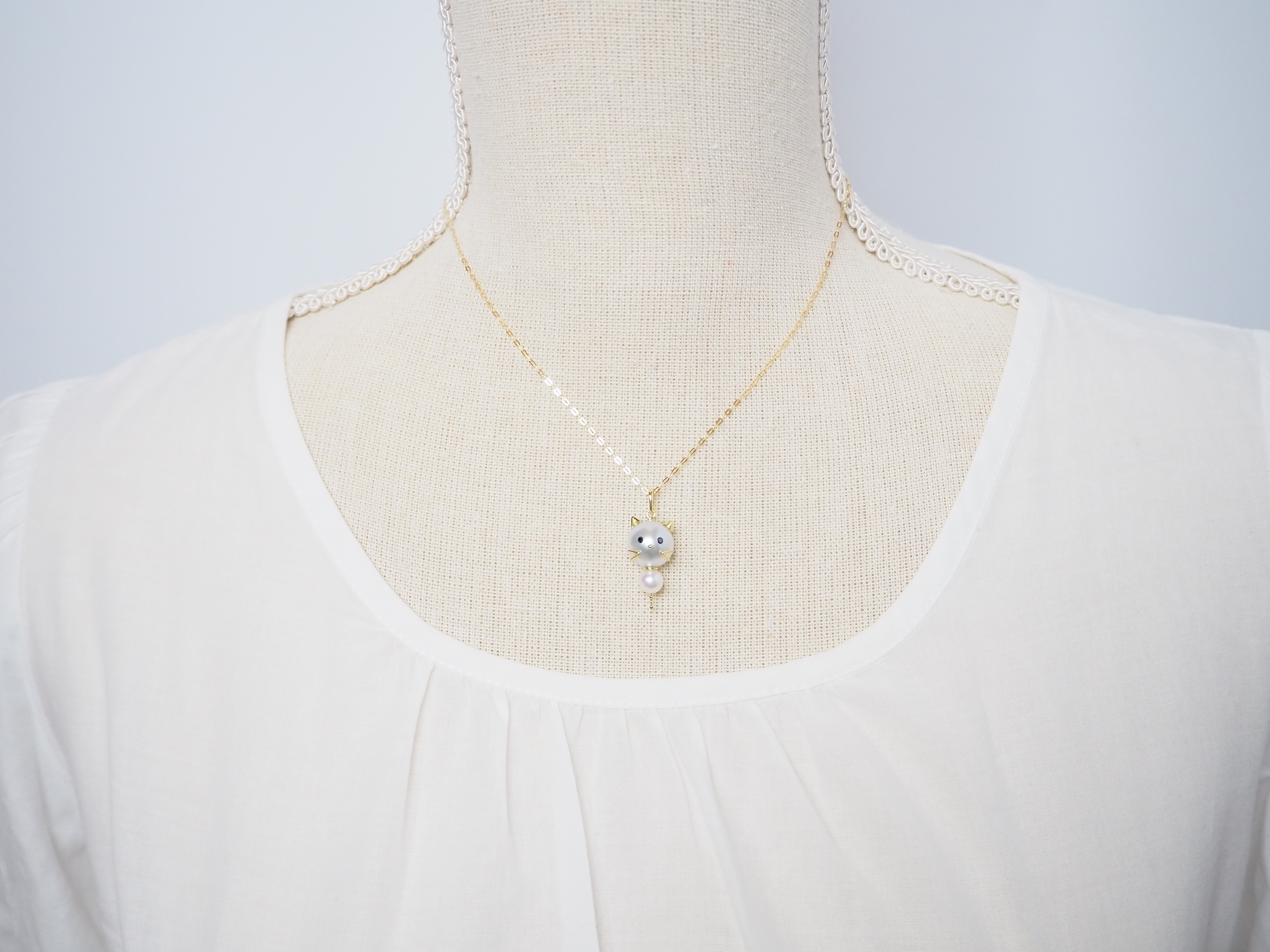 K18 南洋真珠・あこや真珠　アニマル【ねこ】モチーフペンダント AN11P