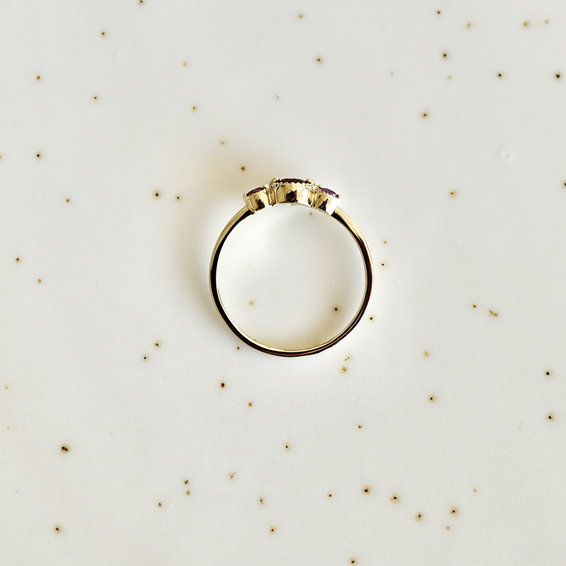 【ジュエリー】K10 イエローゴールド 2色のガーネットリング 指輪 保証書付 NR-1844