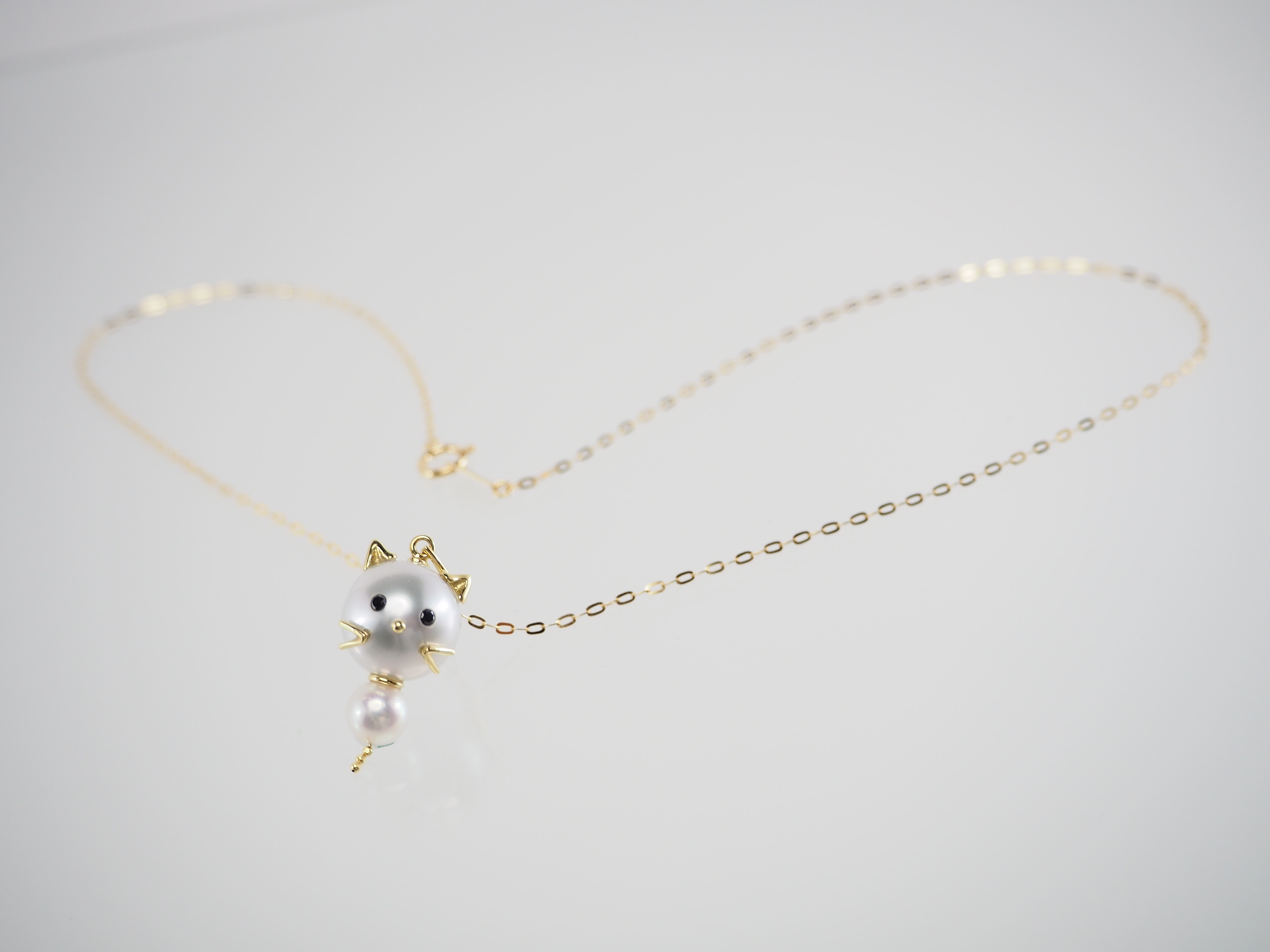 K18 南洋真珠・あこや真珠　アニマル【ねこ】モチーフペンダント AN11P