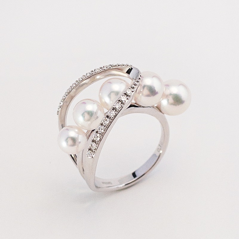 K18WG　アコヤ真珠　ダイヤモンド　リング　N59　K04048-H