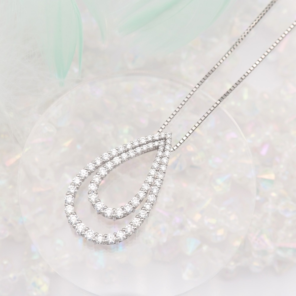 プラチナ 2.0ct しずく ダイヤモンド ペンダントネックレス　HH-019516