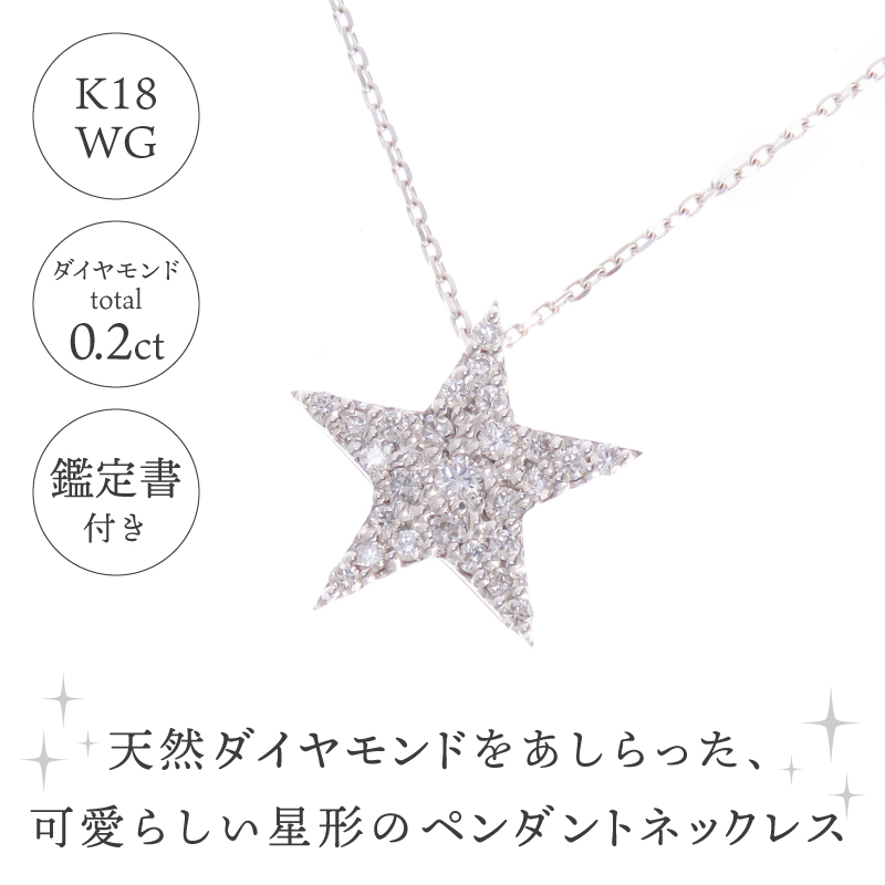 K18WG(ホワイトゴールド) ダイヤネックレス 星(P6140)