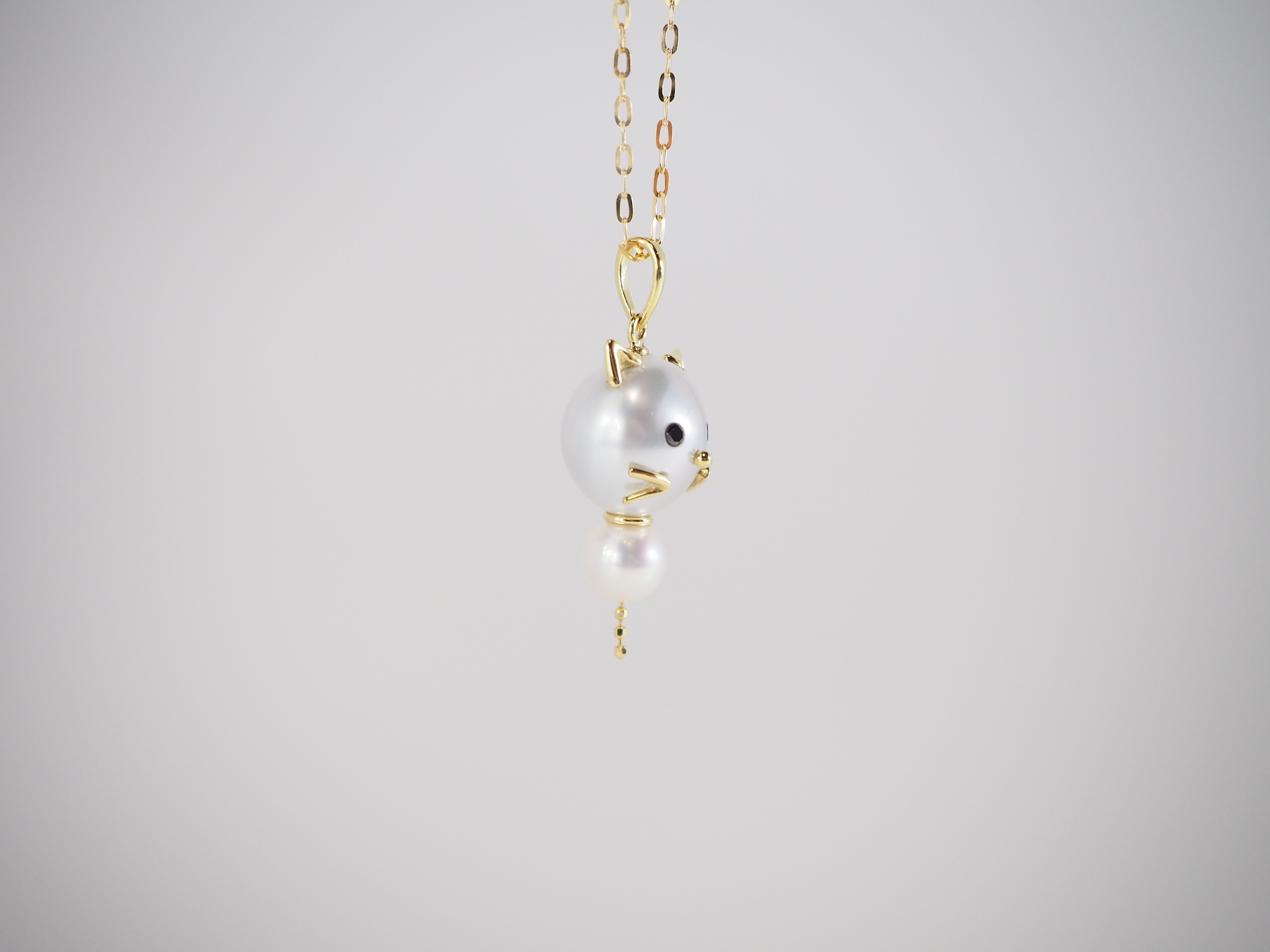 K18 南洋真珠・あこや真珠　アニマル【ねこ】モチーフペンダント AN11P