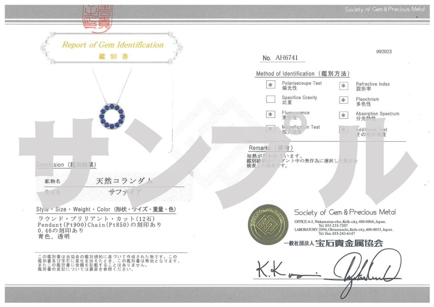 PT900　サファイヤサークルペンダント　K05118-H