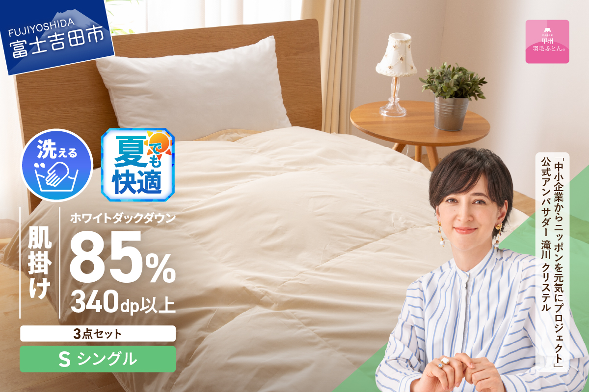 洗える羽毛肌掛けふとん３点セット（シングル）【抗菌・除菌・ウイルス除去カバー付き】