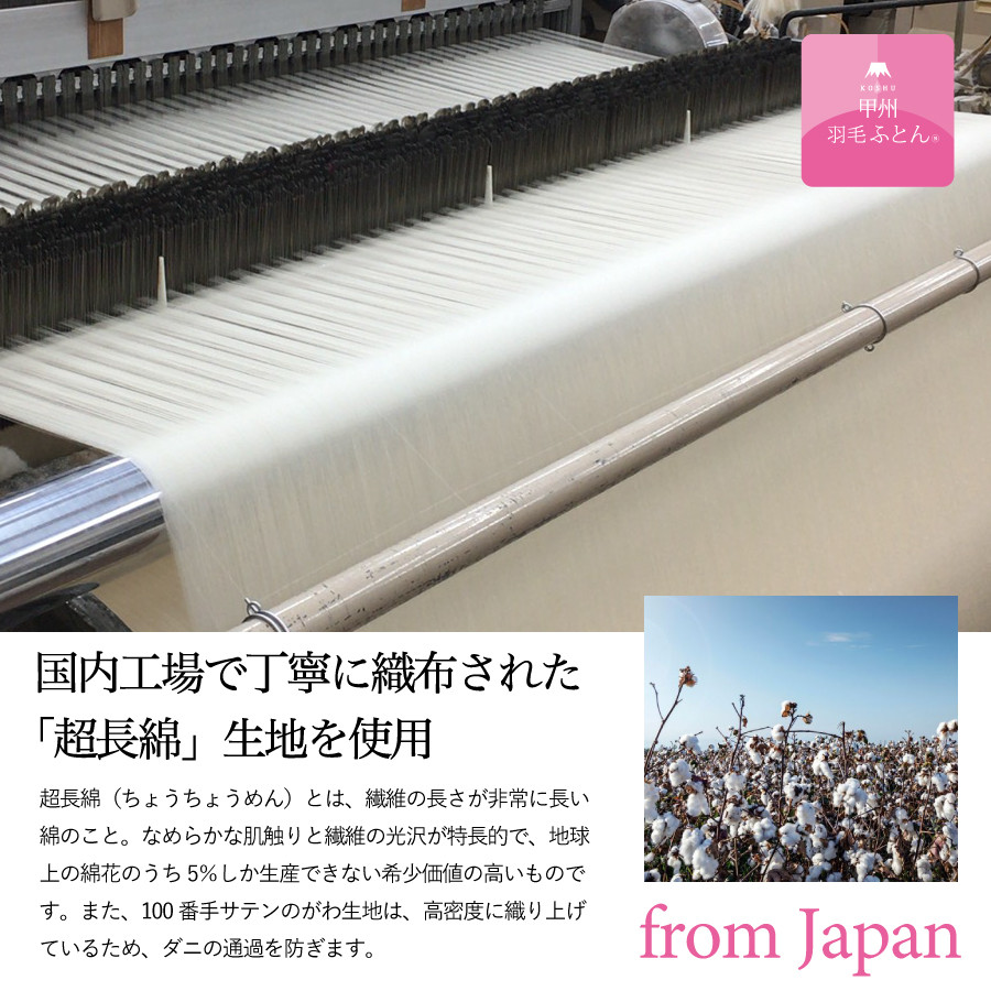 【甲州羽毛合掛けふとん】ウクライナホワイトグース93%超長綿 ホワイト（クイーン) ふとんカバー付