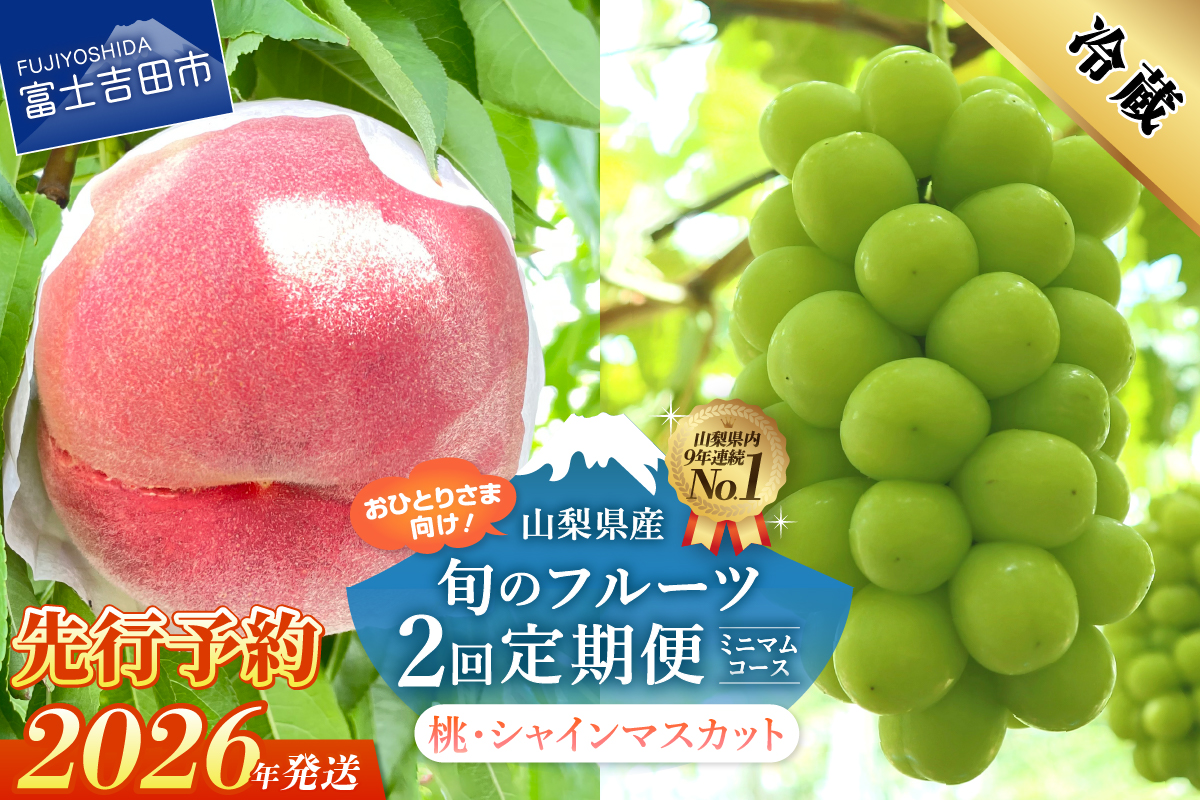 【2026年発送 先行予約】【ミニマム 2回定期便】厳選 旬のフルーツ定期便（桃3玉・シャインマスカット1房）