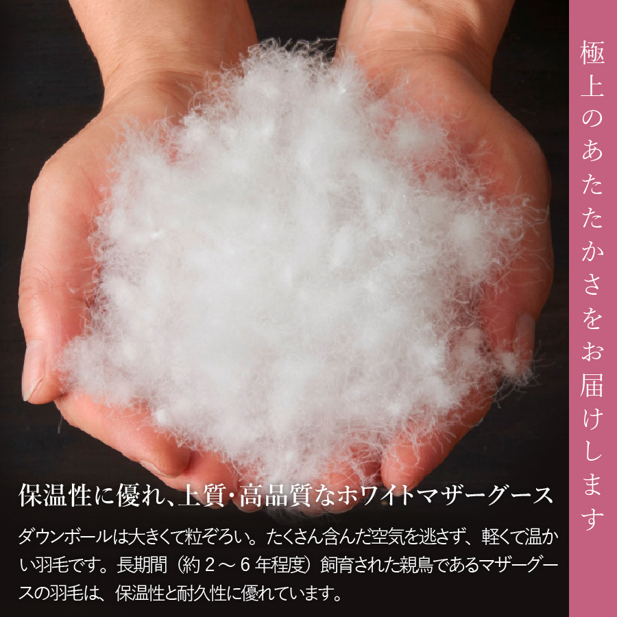 【甲州羽毛合掛けふとん】ウクライナホワイトマザーグース95%抗菌の糸 ホワイト（セミダブル) ふとんカバー付