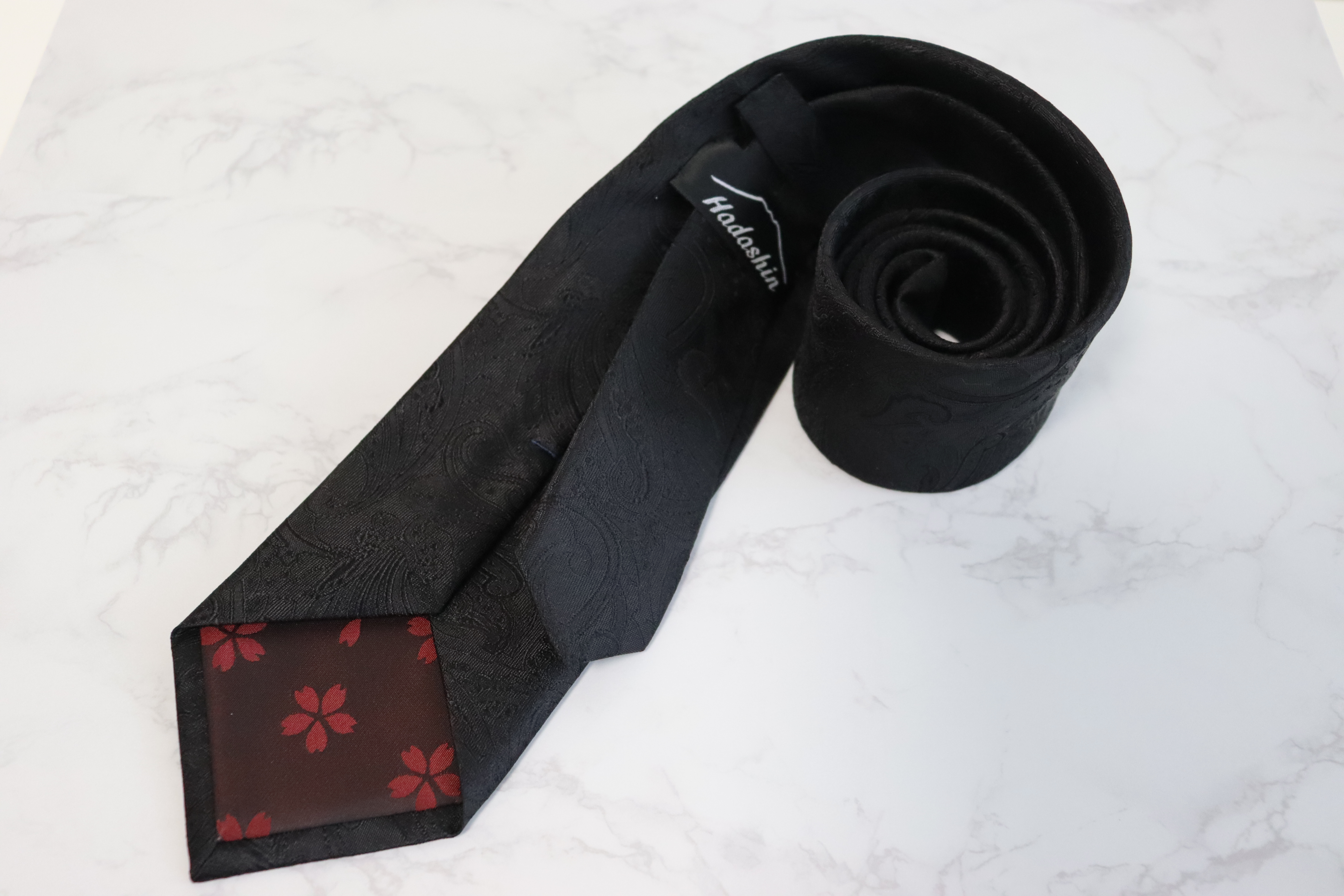 【Hadashin】フォーマルネクタイ ブラック＆シルバー 2本セット ペイズリー