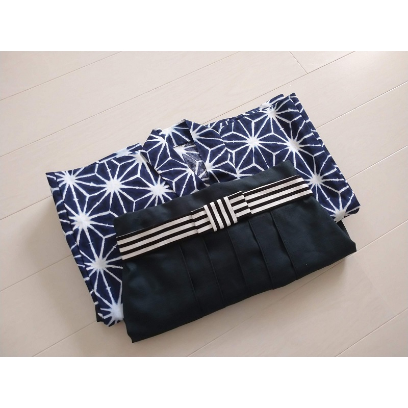 ファースト着物と袴のセット 男の子用（麻の葉文様/紺）