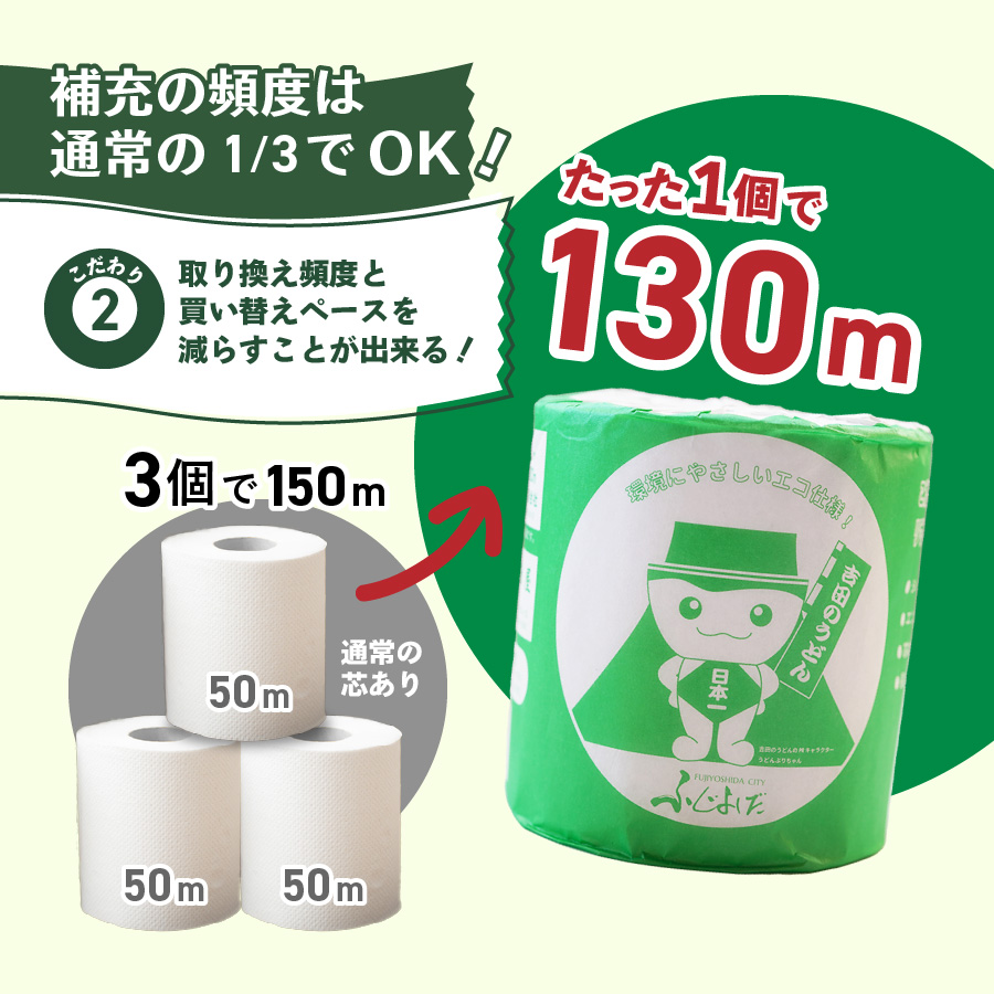 大容量 長持ちトイレットペーパー 130ｍ シングル 24R 芯なし