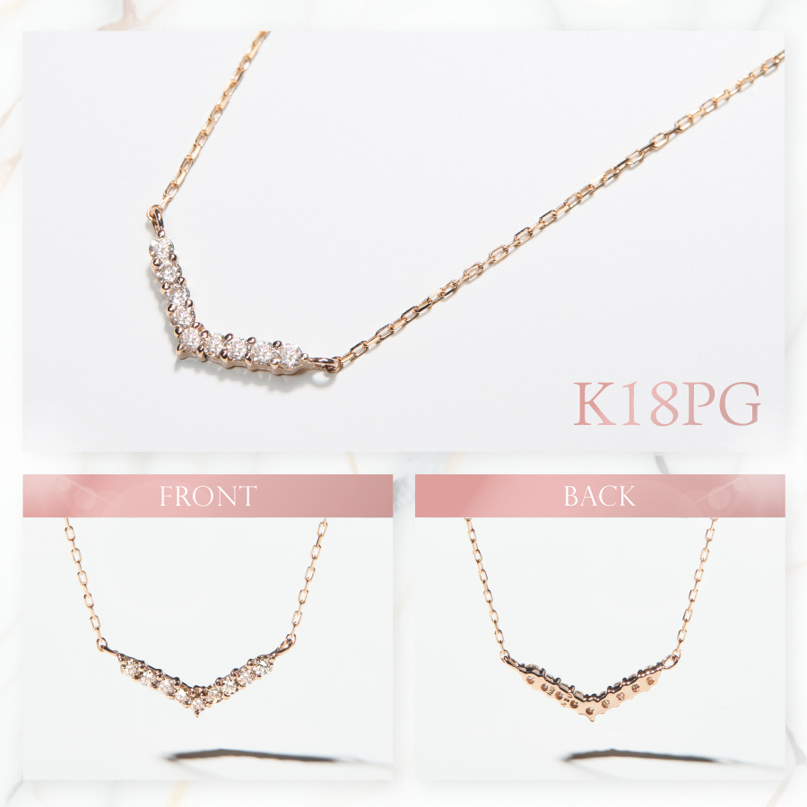 K18ピンクゴールド　ダイヤモンドペンダント（Vライン）　MJ-1126