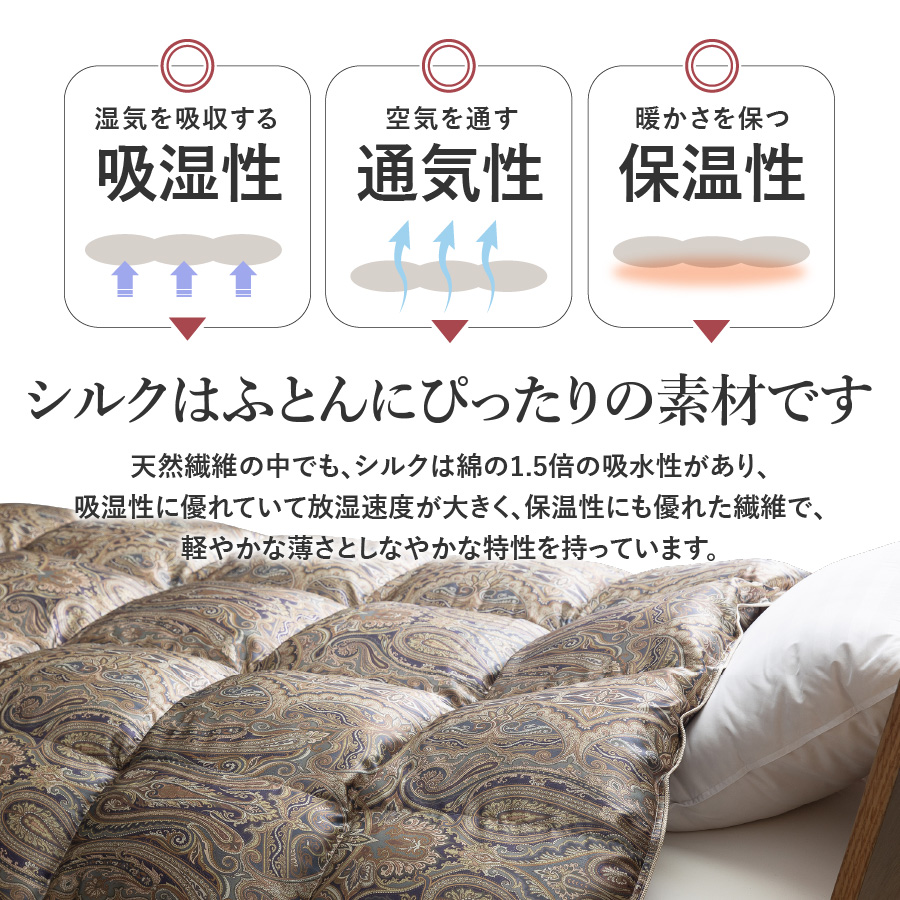 【甲州羽毛ふとん】肌掛シルクプリント手選別アイダーダウン（セミダブル） ブルー系