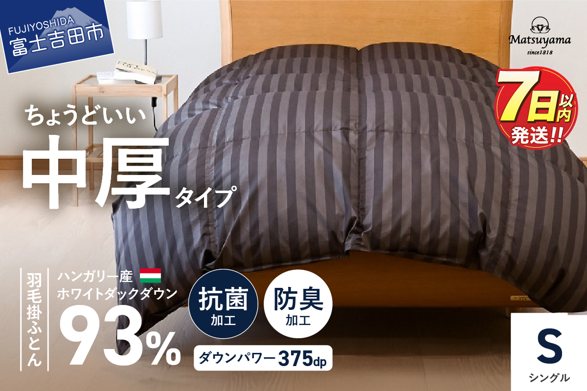 ちょうどいい中厚タイプの羽毛布団シングル【ホテル仕様】ディープブラウン【ダニ忌避率95.9％】