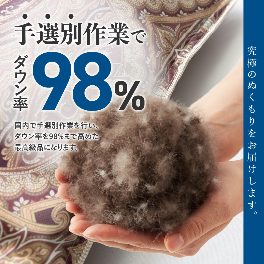 【甲州羽毛ふとん】肌掛シルクプリント手選別アイダーダウン（セミダブル） ブルー系