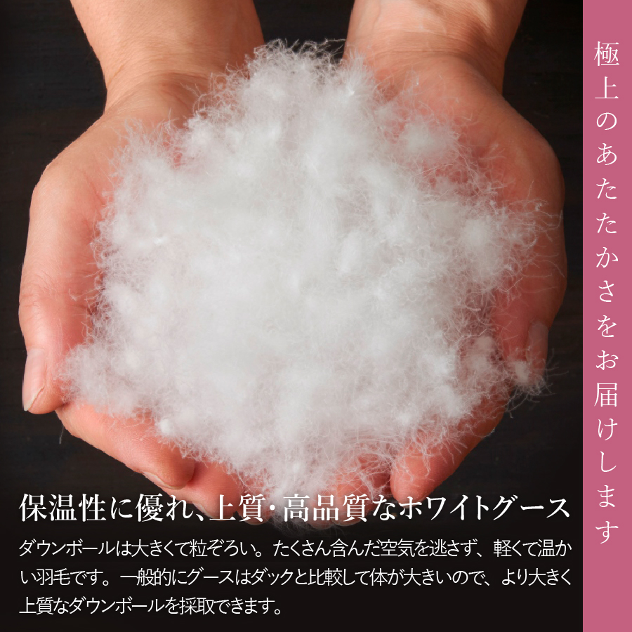 【甲州羽毛肌掛けふとん】ウクライナホワイトグース93%超長綿 ホワイト（セミダブル) ふとんカバー付